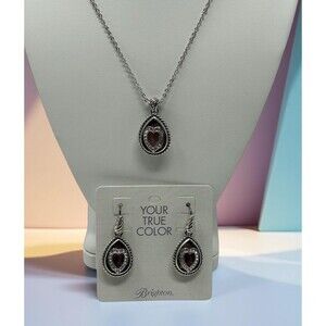 NWT Brighton Courageous Heart Necklace & Earrings Set Lavender Crystal
